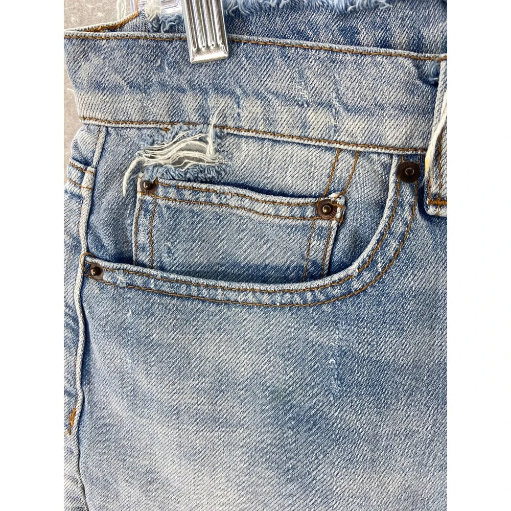 BDG Denim Shorts Women 26 Light Wash Distressed Embroidered Patch Boho Cutoffs